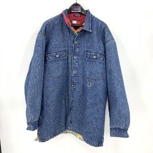 Tommy Hilfiger Navigator Denim Coat Quilted Lining Vtg 1990s Mens Large
